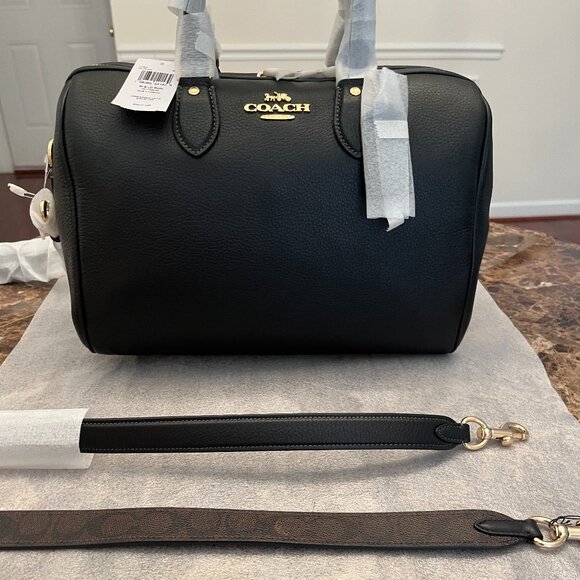 NWT Coach Rowan Large Black Satchel Bag & an Extra Coach Strap (Reversible) - Picture 3 of 14